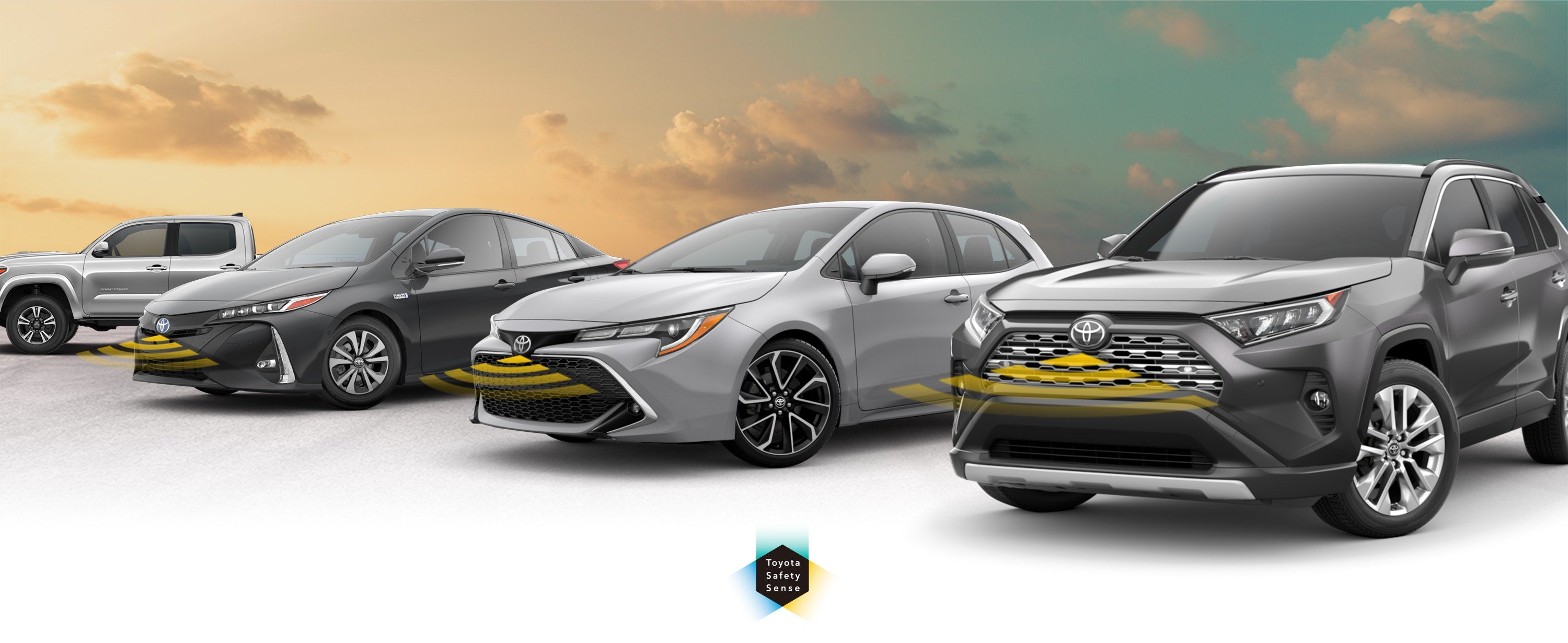 Toyota Safety Sense: Designed for Safety. Options shown on Toyota models including RAV4, Tacoma, and Camry, available now at Route 22 Toyota in Hillside NJ.